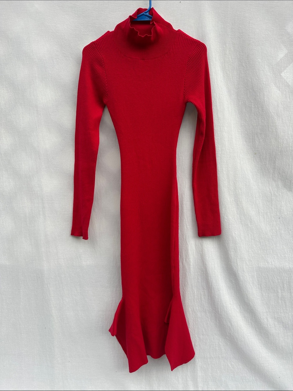 Fashion Nova Red Ribbed Long-Sleeve Turtleneck Dress